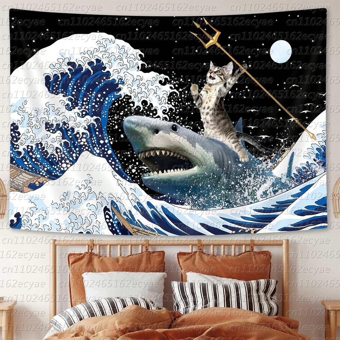 Funny Cat Tapestry Cute Cat Riding Shark Wall Tapestry Japanese Wave Wall Hanging Tapestry MultiUse Blanket Decor Tapestry 74x94cm(29x37in)
Funny Cat Tapestry Cute Cat Riding Shark Wall Tapestry Japanese Wave Wall Hanging Tapestry MultiUse Blanket Decor Tapestry 74x94cm(29x37in)