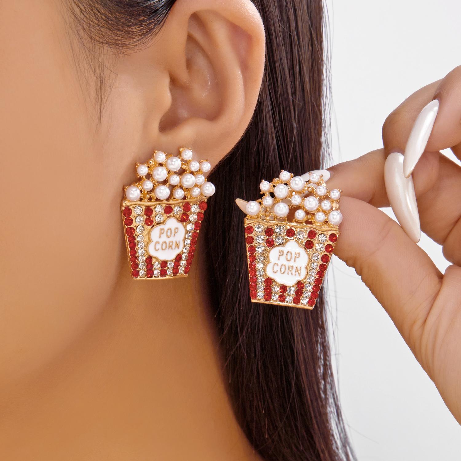 Cute Rhinestone Beaded Popcorn Stud Earrings for Women Exquisite Imitation Pearl Food Creative Earring Holiday Party Jewelry
Cute Rhinestone Beaded Popcorn Stud Earrings for Women Exquisite Imitation Pearl Food Creative Earring Holiday Party Jewelry