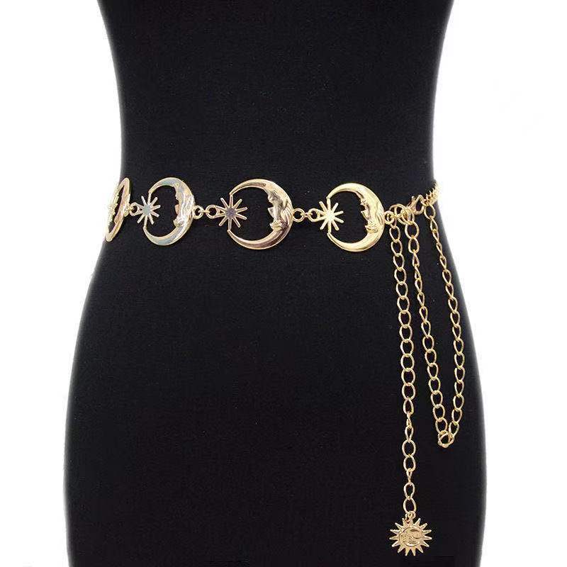 Latest Women s Casual Belt Women s Metal Chain Moon Decorative Waist Chain Women s Matching Skirt Pants Belt 105cm
Latest Women s Casual Belt Women s Metal Chain Moon Decorative Waist Chain Women s Matching Skirt Pants Belt 105cm