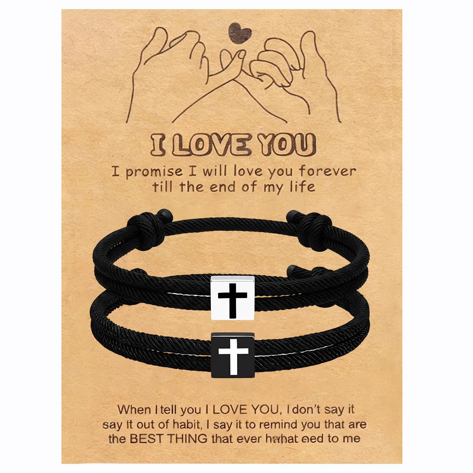 Hand-woven Black and White Cross Milanese Adjustable Bracelets – A Pair of Matching Couple’s Bracelets including card
Hand-woven Black and White Cross Milanese Adjustable Bracelets – A Pair of Matching Couple’s Bracelets including card