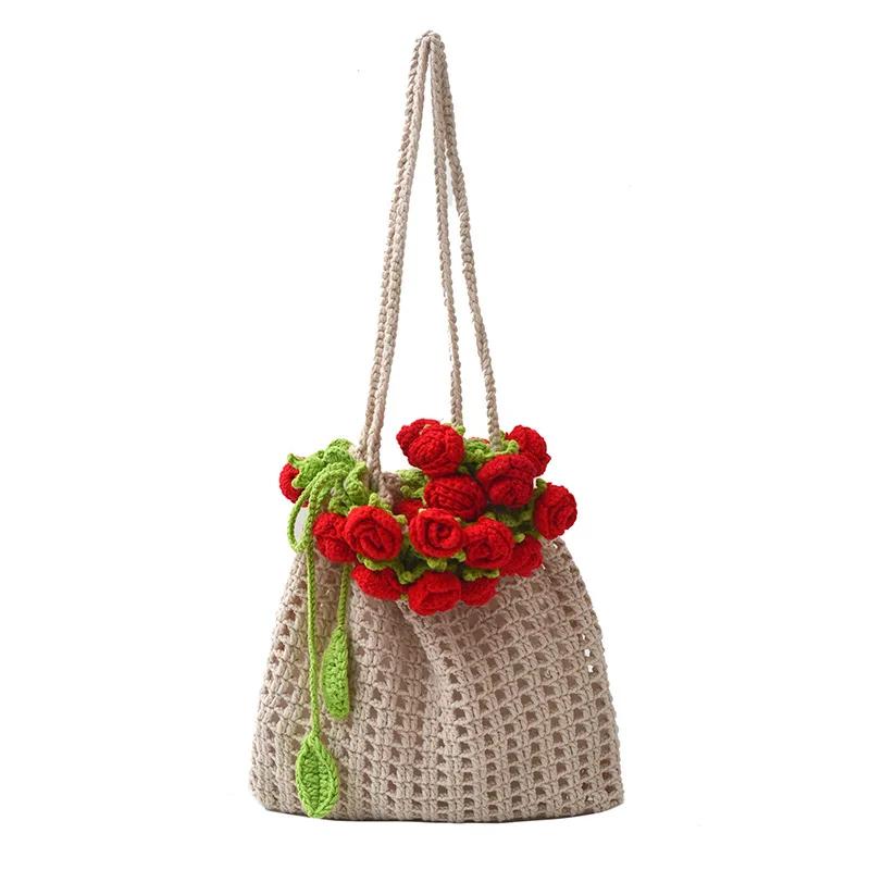 Bohemian Cotton Rope Knitted Large Capacity Shoulder Bag with Hollow out Flower Crochet Rose Bouquet Design for Beach Use
Bohemian Cotton Rope Knitted Large Capacity Shoulder Bag with Hollow out Flower Crochet Rose Bouquet Design for Beach Use