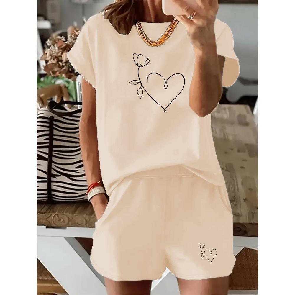 Spring and Summer Line Art Heart Flower Print Set, Girly Short-Sleeve T-Shirt and Shorts, Comfortable Casual Two-Piece Set S
Spring and Summer Line Art Heart Flower Print Set, Girly Short-Sleeve T-Shirt and Shorts, Comfortable Casual Two-Piece Set S