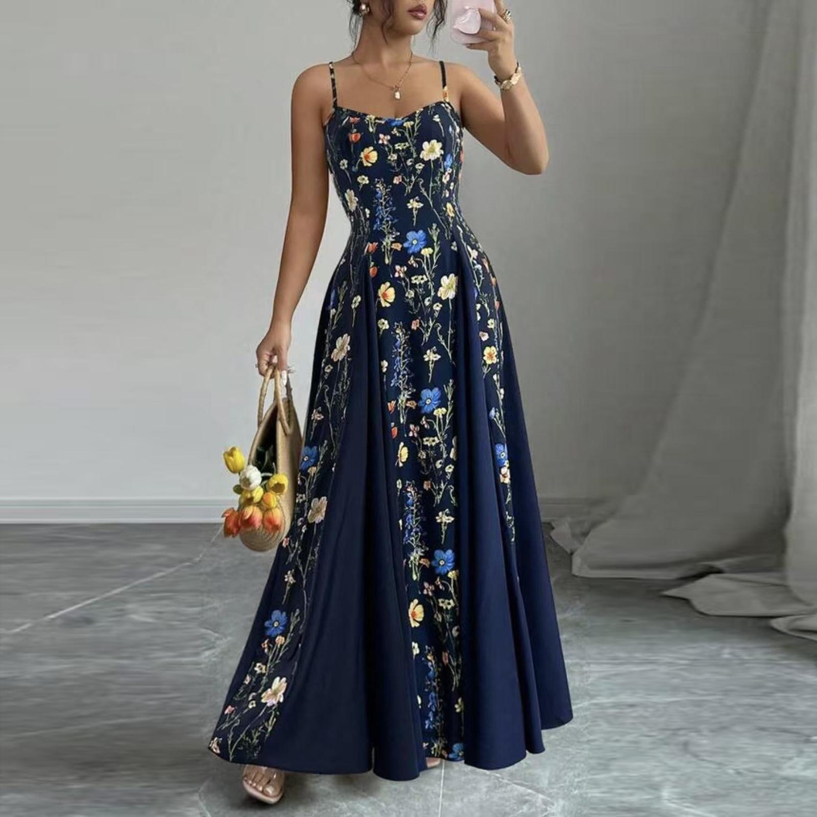 Women s Sleeveless Floral Print Spaghetti Strap Dress with Fitted Waist and Flowing Long Skirt for Casual or Daily Wear M тёмно-синий
Women s Sleeveless Floral Print Spaghetti Strap Dress with Fitted Waist and Flowing Long Skirt for Casual or Daily Wear M тёмно-синий