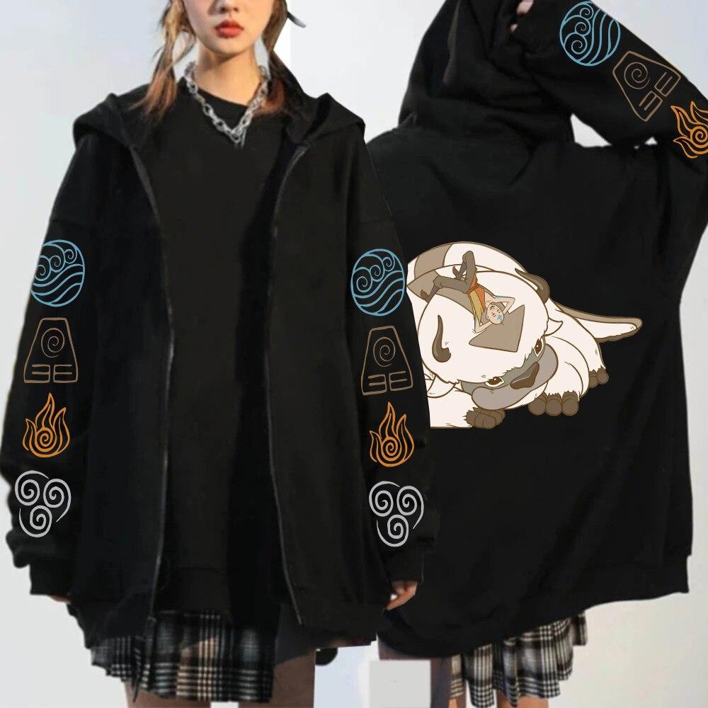 Аватар: Толстовки на молнии The Last Airbender Appa, кавайная уличная одежда унисекс с героями мультфильмов, Harajuku, теплая черная куртка большого размера, свитшоты
Аватар: Толстовки на молнии The Last Airbender Appa, кавайная уличная одежда унисекс с героями мультфильмов, Harajuku, теплая черная куртка большого размера, свитшоты