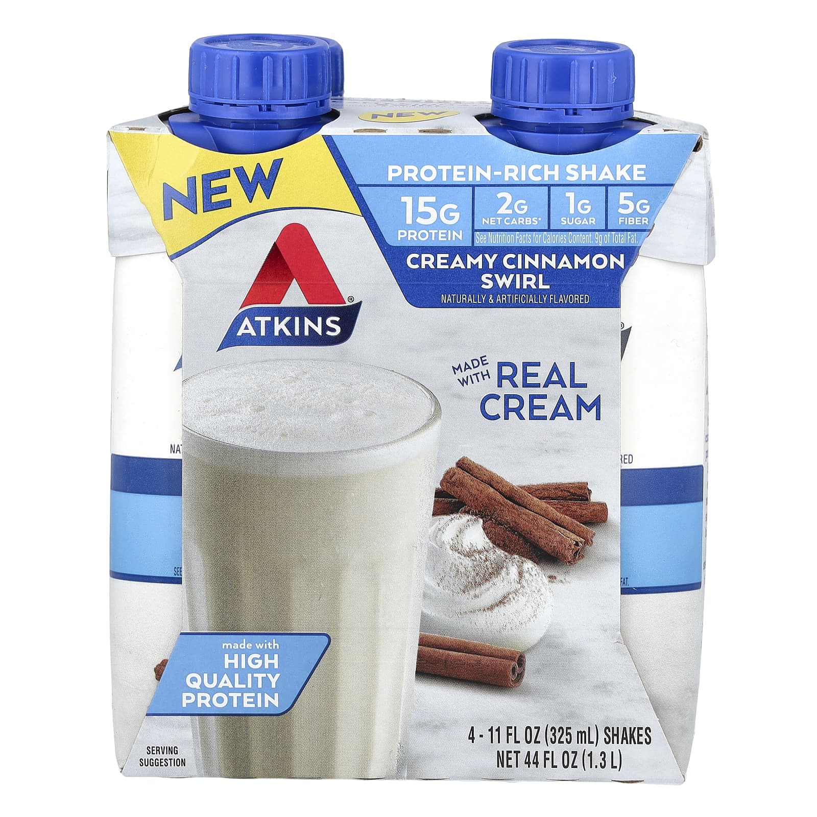 Atkins, Protein-Rich Shakes, Creamy Cinnamon Swirl, 4 коктейля, 11 жидких унций (325 мл) Каждый
Atkins, Protein-Rich Shakes, Creamy Cinnamon Swirl, 4 коктейля, 11 жидких унций (325 мл) Каждый