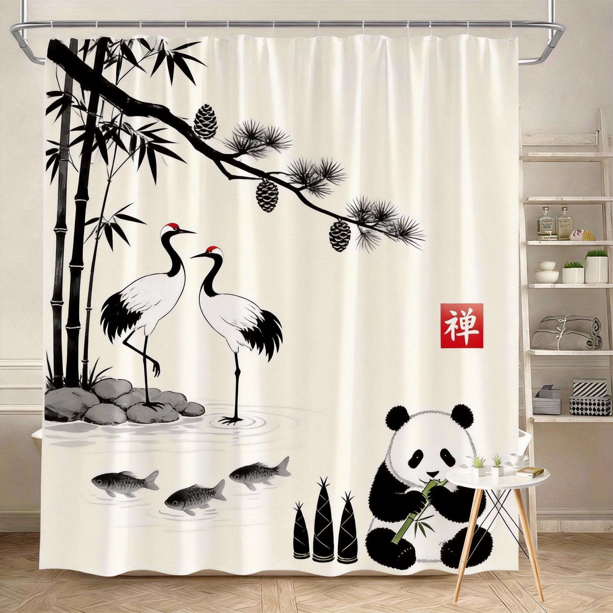 Traditional Chinese Shower Curtain 180x180cm – Ink Wash Animals: Panda, Ducks, Frog & Birds, Asian Art Bathroom Decor Gift, 90X180cm(35x70in)
Traditional Chinese Shower Curtain 180x180cm – Ink Wash Animals: Panda, Ducks, Frog & Birds, Asian Art Bathroom Decor Gift, 90X180cm(35x70in)