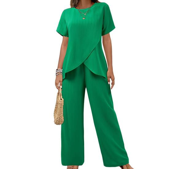 Women s 2 Piece Sets Crew Neck Short Sleeve Irregular Hem Top And Wide Leg Pants Sets Summer Casual Lounge Outfits S
Women s 2 Piece Sets Crew Neck Short Sleeve Irregular Hem Top And Wide Leg Pants Sets Summer Casual Lounge Outfits S