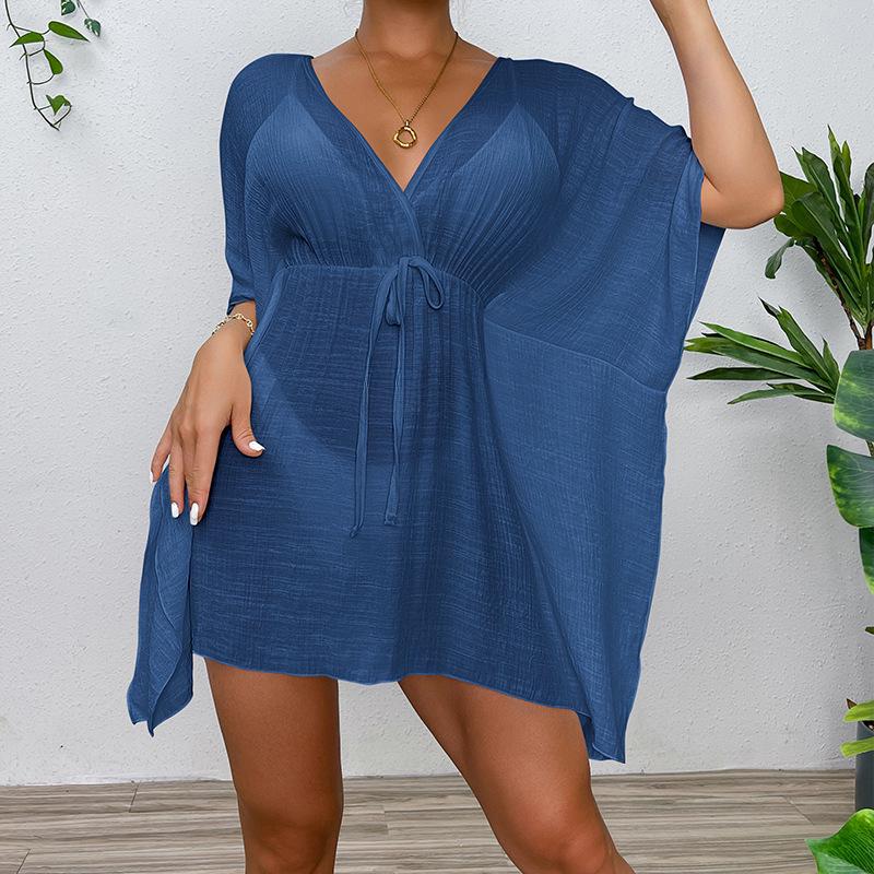 Drop-Shoulder Loose Beach Cover-up with Waist Tie - Sunscreen Solid Color Bikini Shirt One Size синій
Drop-Shoulder Loose Beach Cover-up with Waist Tie - Sunscreen Solid Color Bikini Shirt One Size синій