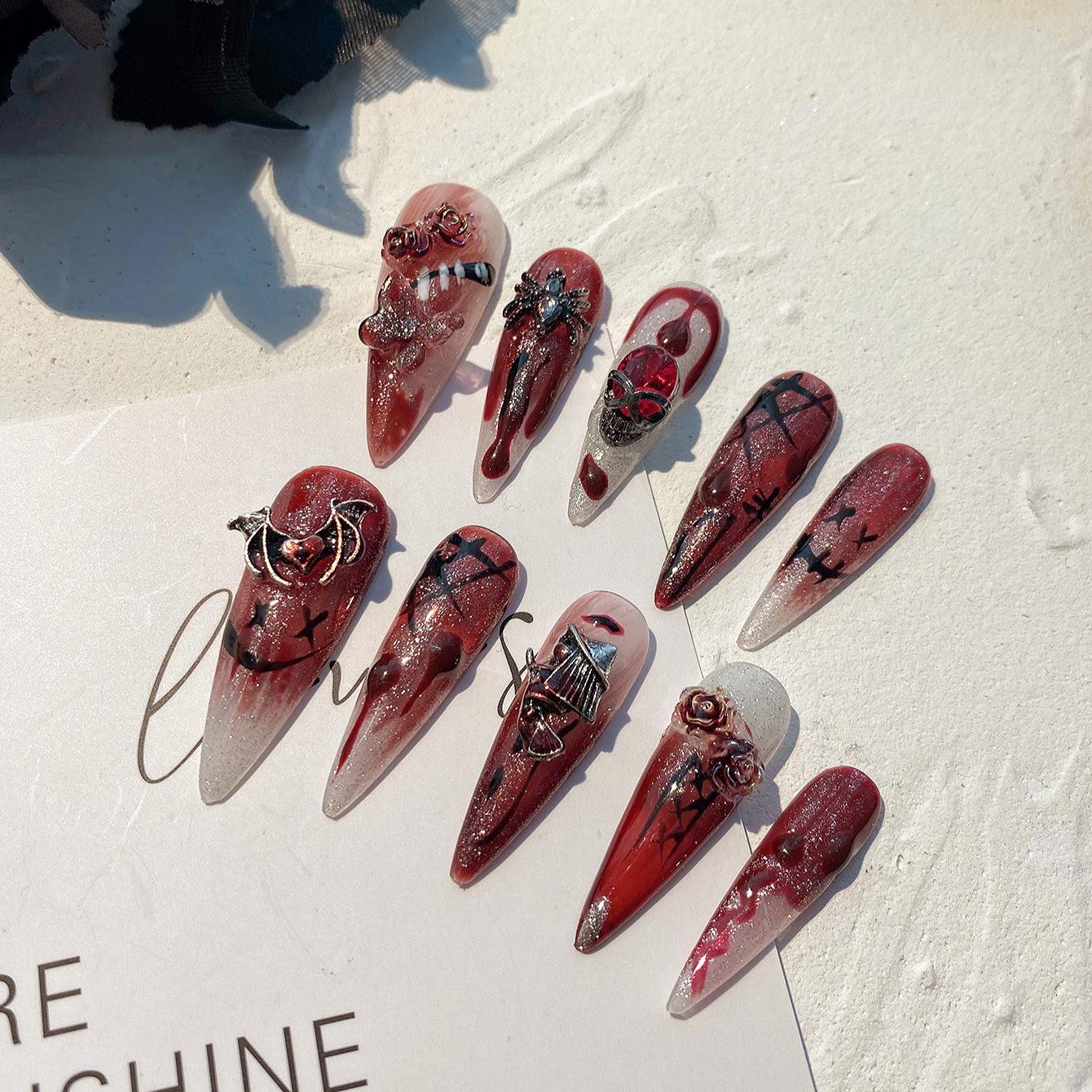 Cyberpunk Gothic Burgundy Nail Art: Removable Handmade Wearable for a Sexy Cool Look Night Visit Vampire-S
Cyberpunk Gothic Burgundy Nail Art: Removable Handmade Wearable for a Sexy Cool Look Night Visit Vampire-S