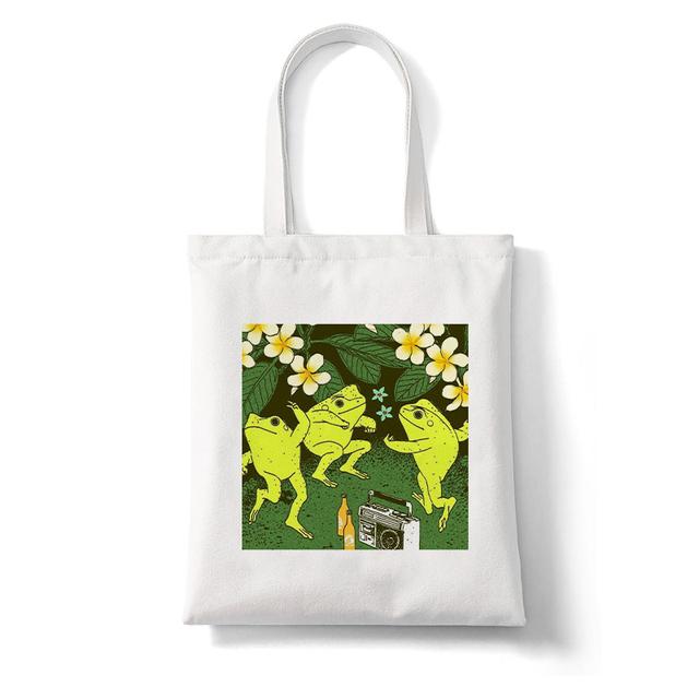 Женская сумка для покупок с мультяшным лягушкой и рисунком забавного животного, большая вместительная сумка-тоут, эстетичная сумка на плечо, эко-холщовая сумка, сумка 34*42cm