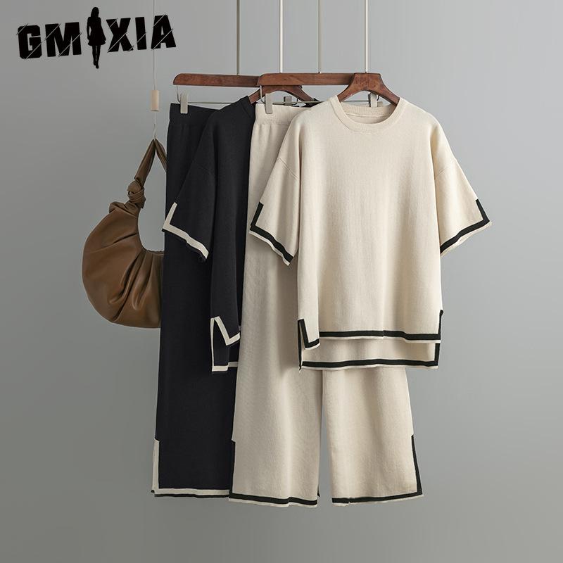 GMXIA Fashion Set A Stylish Contrasting Color Split Short-sleeved Knitted Sweater+ High-waisted, Slimming Wide-leg Pants and Long Pants Two-piece Set One size
GMXIA Fashion Set A Stylish Contrasting Color Split Short-sleeved Knitted Sweater+ High-waisted, Slimming Wide-leg Pants and Long Pants Two-piece Set One size