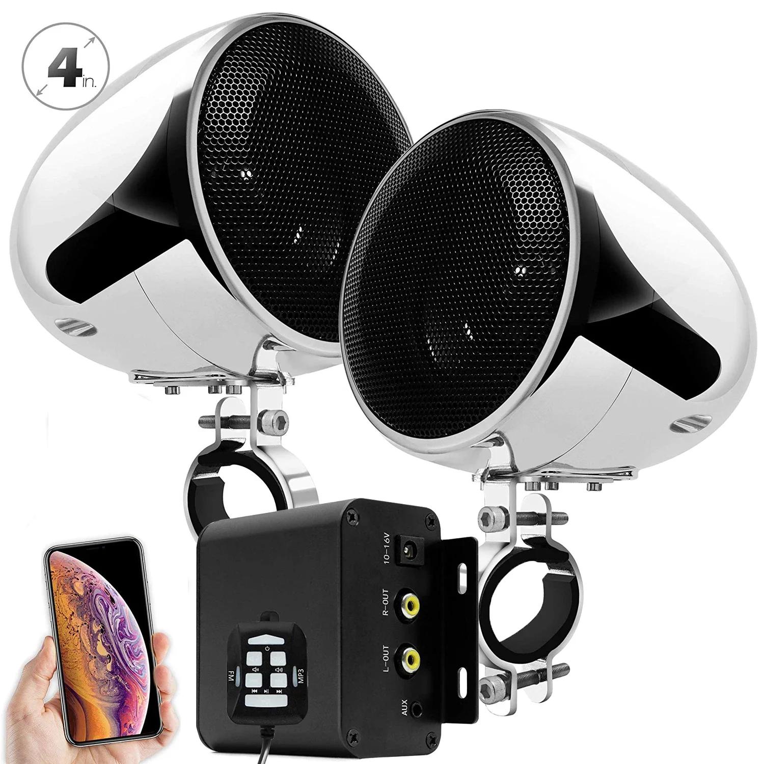 150W 2CH Motorcycle Audio System with Multimedia Stereo Amplifier, 4 Inches Waterproof Speakers, Bluetooth, FM Radio, AUX MP3
150W 2CH Motorcycle Audio System with Multimedia Stereo Amplifier, 4 Inches Waterproof Speakers, Bluetooth, FM Radio, AUX MP3