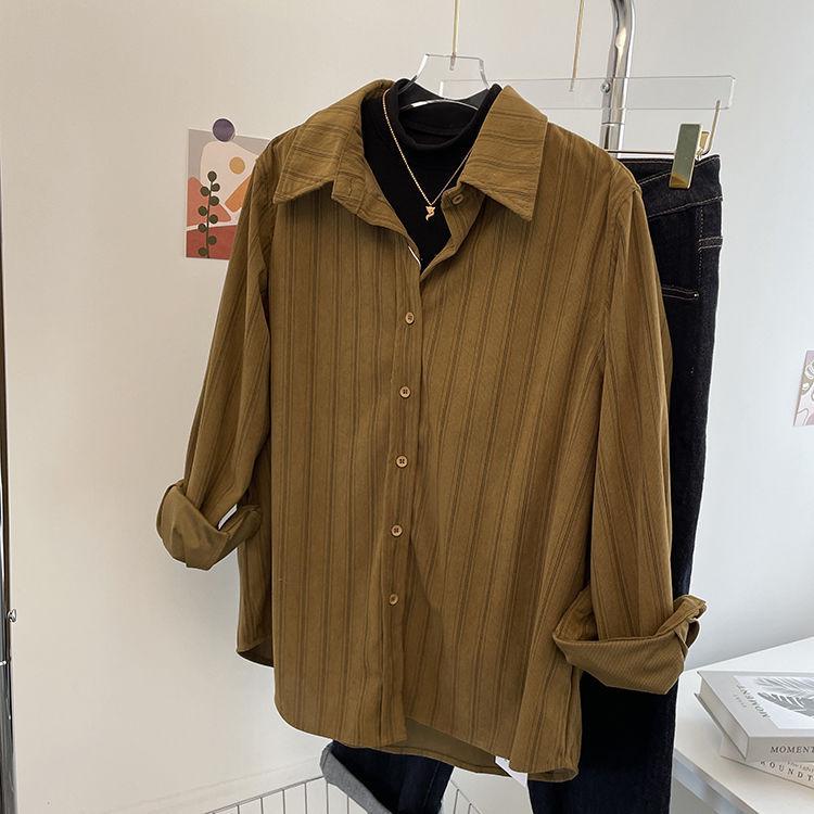 Женская осенняя ретро кофейная вельветовая в тонкую полоску рубашка с воротником и длинными рукавами, многослойная M (98-110 jin)
Женская осенняя ретро кофейная вельветовая в тонкую полоску рубашка с воротником и длинными рукавами, многослойная M (98-110 jin)