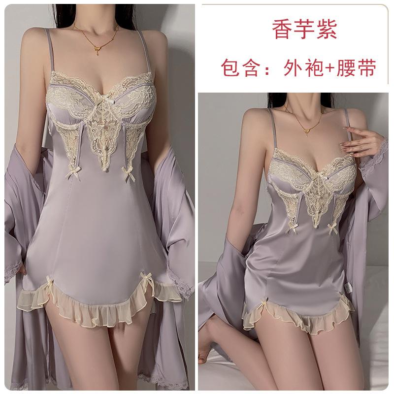 Satin plus chest pad deep V temptation perspective lace mesh ruffle edge nightdress robe home set one size fits all
Satin plus chest pad deep V temptation perspective lace mesh ruffle edge nightdress robe home set one size fits all