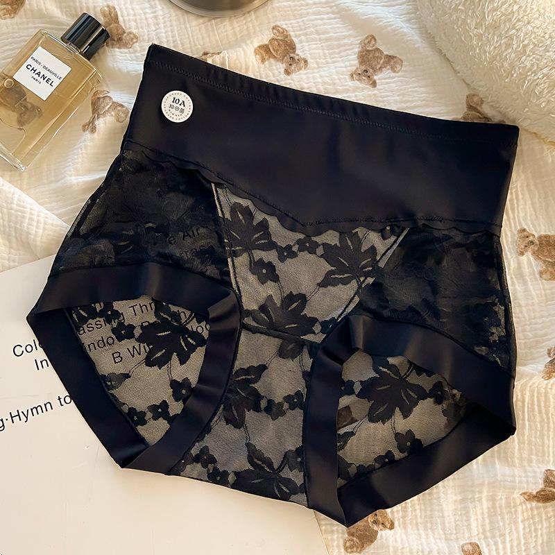 Плюс Размер Леди Сексуальное Чистое Желание Кружева Атлас Дышащий Эластичный Промежность Высокая Талия Подкладка Нижнее Белье 3XL чёрный