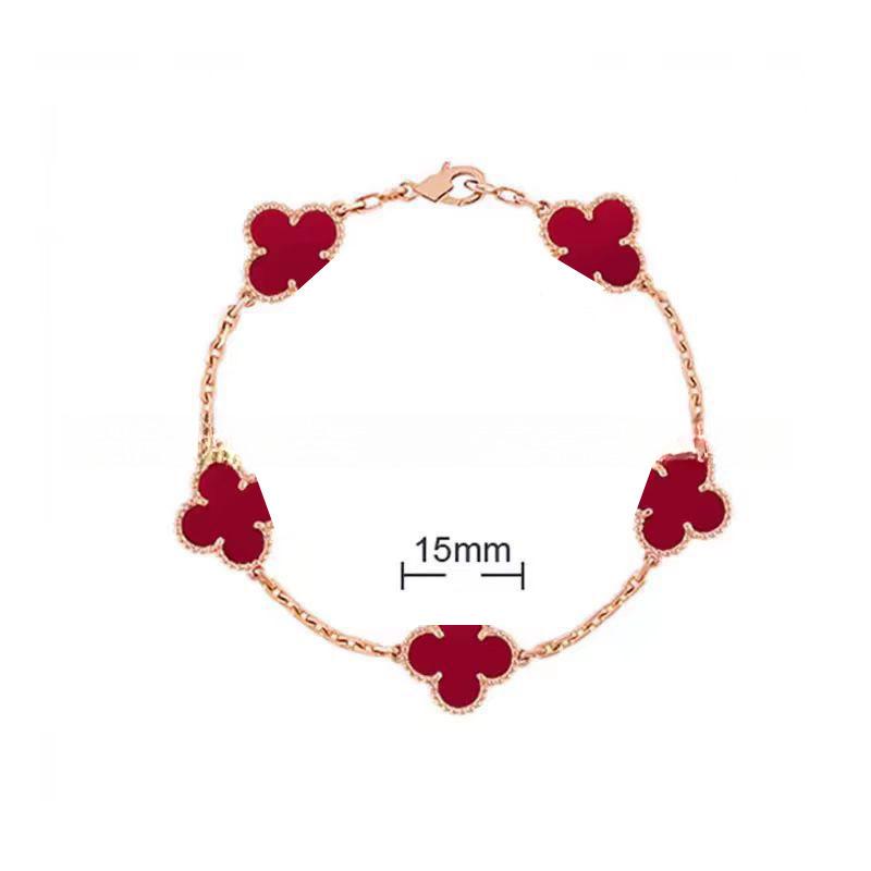 15MMHigh-quality Four-leaf Clover Five-flower Bracelet for Women 18k Natural White Mother-of-pearl and Red Chalcedony Bracelet High quality
15MMHigh-quality Four-leaf Clover Five-flower Bracelet for Women 18k Natural White Mother-of-pearl and Red Chalcedony Bracelet High quality