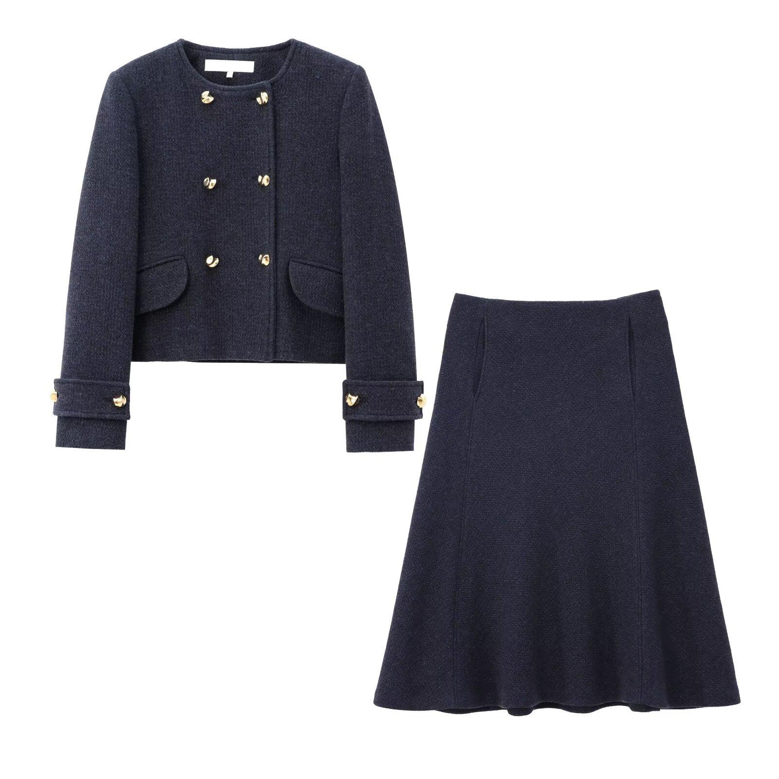 European & American Style Double-Breasted Wool Blend Short Blazer Cape with Midi Skirt XS
European & American Style Double-Breasted Wool Blend Short Blazer Cape with Midi Skirt XS