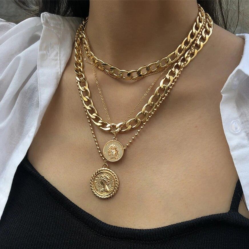 Hip Hop Trend Multilayer Round Pendant Necklace for Women Fashion Punk Gold Color Thick Chain Party Neck Jewelry Accessories New
Hip Hop Trend Multilayer Round Pendant Necklace for Women Fashion Punk Gold Color Thick Chain Party Neck Jewelry Accessories New