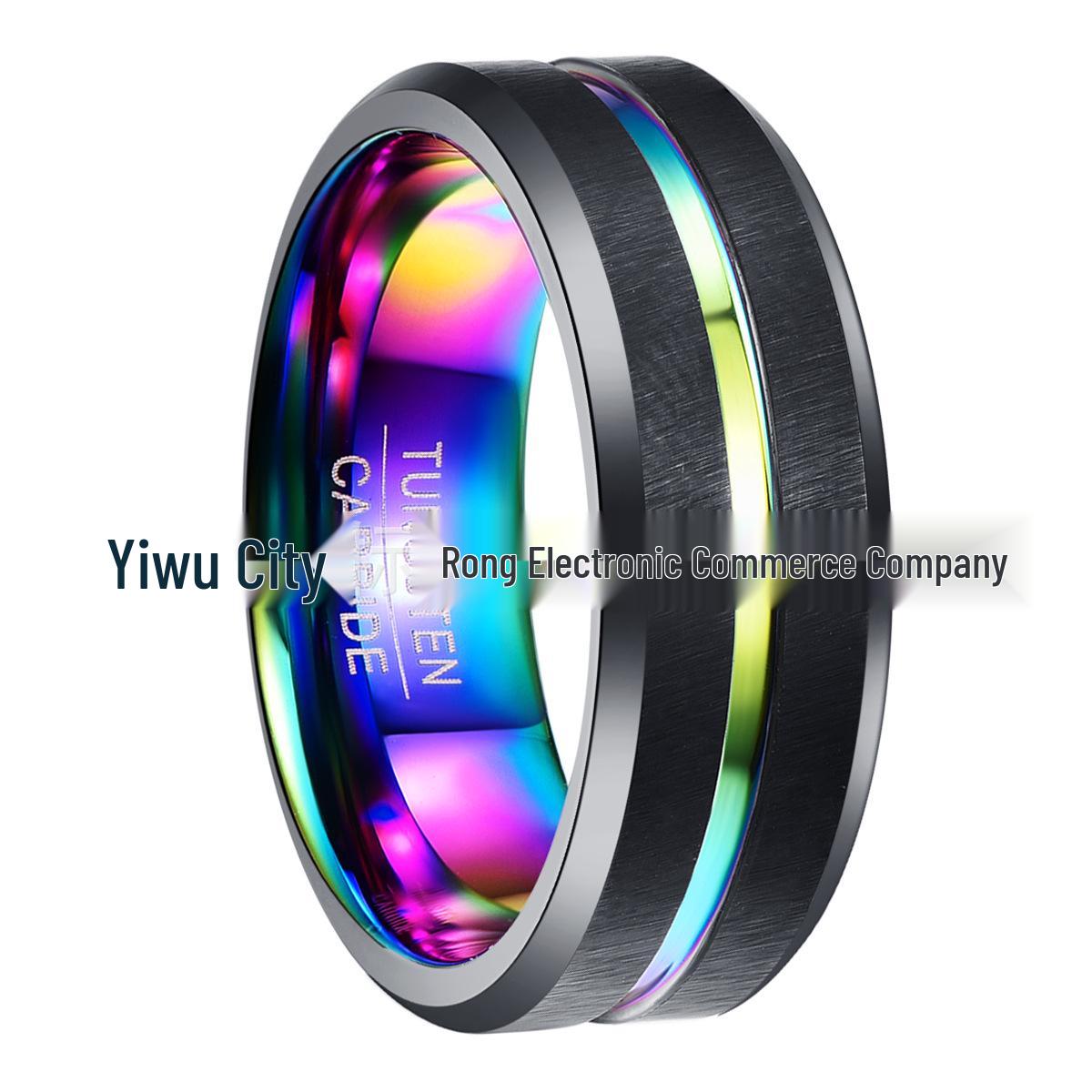 Мужское вольфрамовое кольцо - Черное матовое, Цветное рифленое, Ширина мм, В наличии. Size 14 чёрный