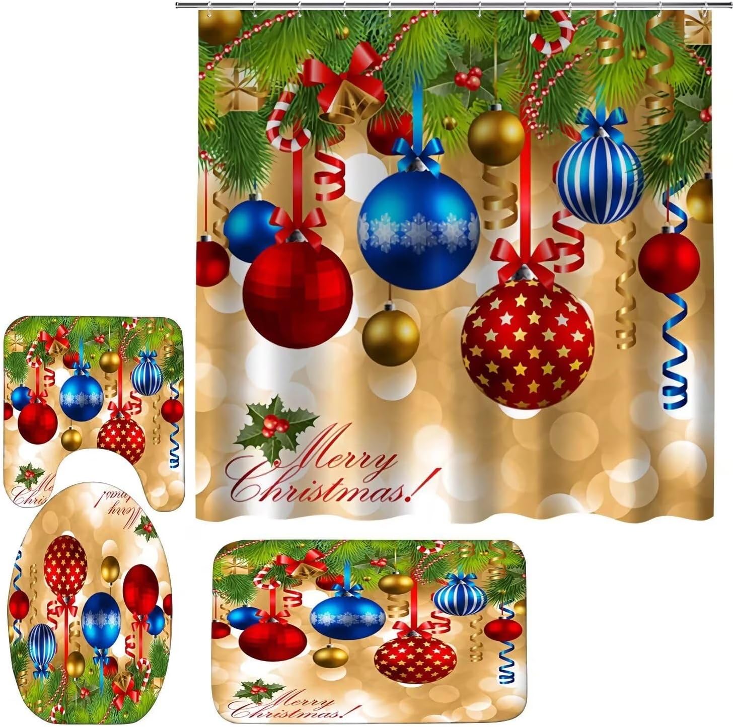 Merry Christmas Shower Curtain Sets For Bathroom,Christmas Fireplace With Non-Slip Rugs Toilet Lid Cover And Bath Mat 12 Hooks W60H190(CM)-1 Pcs
Merry Christmas Shower Curtain Sets For Bathroom,Christmas Fireplace With Non-Slip Rugs Toilet Lid Cover And Bath Mat 12 Hooks W60H190(CM)-1 Pcs