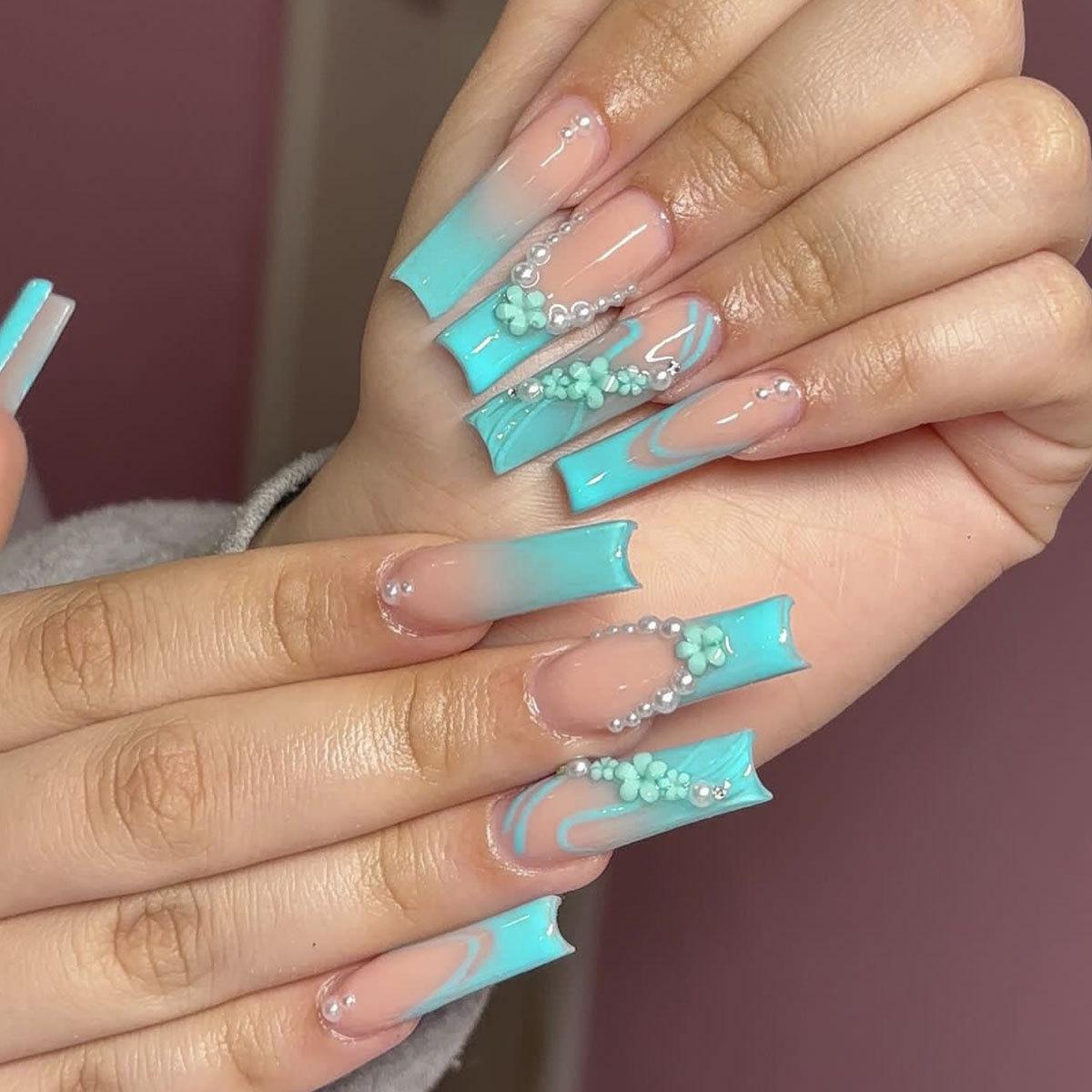 Europe & America Extra Long Wearable Nails - Green Gradient French Pearl w/ Removable Floral Accent
Europe & America Extra Long Wearable Nails - Green Gradient French Pearl w/ Removable Floral Accent