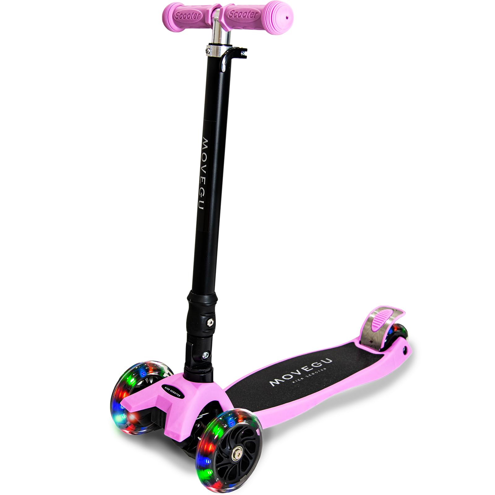MOVEGU Kids Kick Scooter Three-Wheeled Vehicle 4-Stage Height Adjustable Lightweight Durable Foldable Pink Load Capacity 50kg LED Light-Up Tires Rear
MOVEGU Kids Kick Scooter Three-Wheeled Vehicle 4-Stage Height Adjustable Lightweight Durable Foldable Pink Load Capacity 50kg LED Light-Up Tires Rear