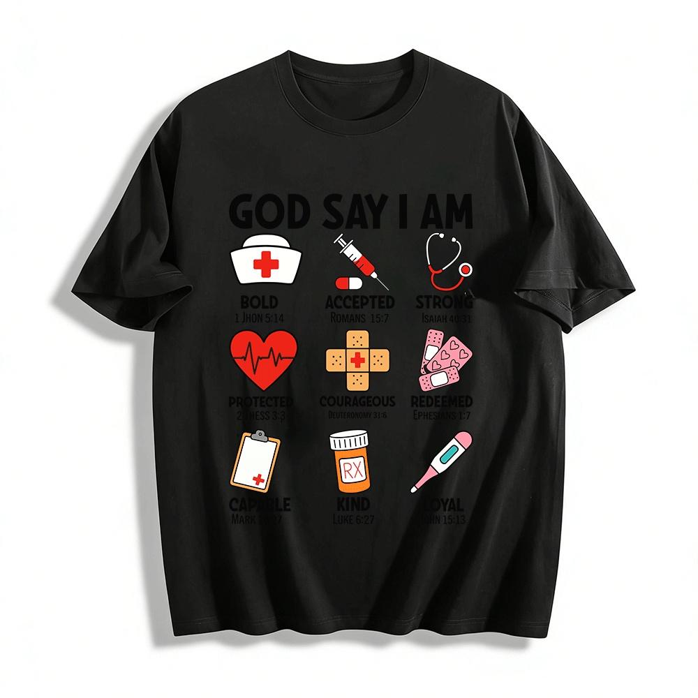 God Say I Am Christian Verse Print Nurse Themed Faith Tee Pure cotton T-shirt XXS
God Say I Am Christian Verse Print Nurse Themed Faith Tee Pure cotton T-shirt XXS