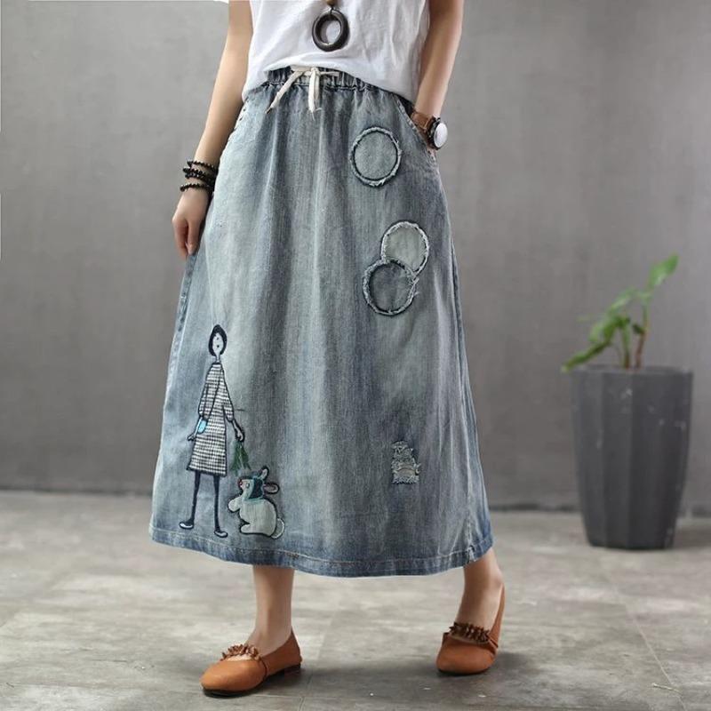 Spring Autumn Women Denim A-Line Skirt High Waist Cartoon Appliques Vintage Skirt Elegant Ripped Chic Skirt XL світло-синій колір
Spring Autumn Women Denim A-Line Skirt High Waist Cartoon Appliques Vintage Skirt Elegant Ripped Chic Skirt XL світло-синій колір