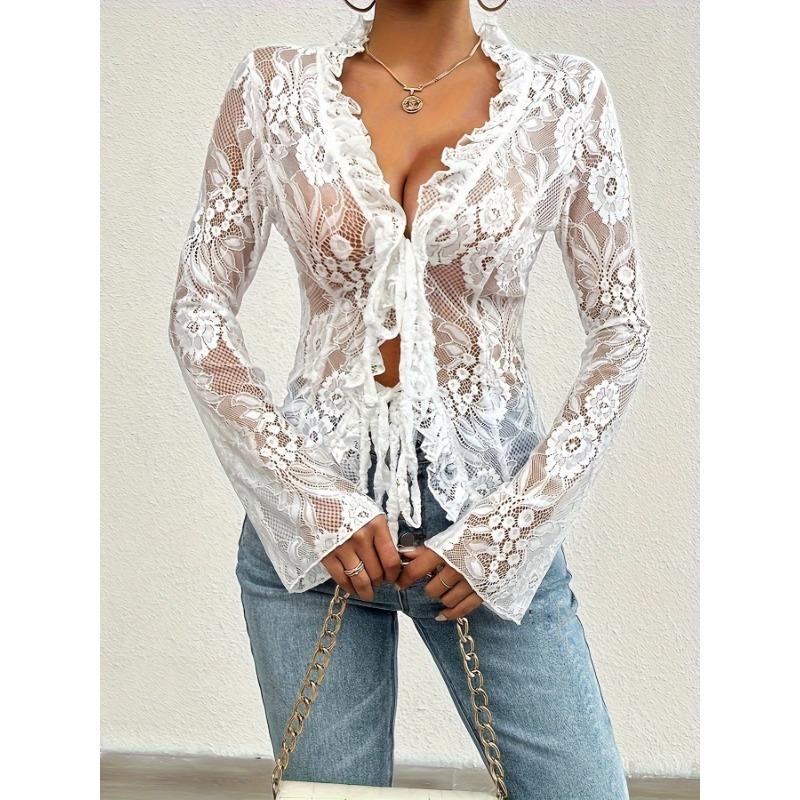 Весенне-летний женский сексуальный облегающий кружевной кардиган с V-образным вырезом и длинным рукавом M белый
Весенне-летний женский сексуальный облегающий кружевной кардиган с V-образным вырезом и длинным рукавом M белый