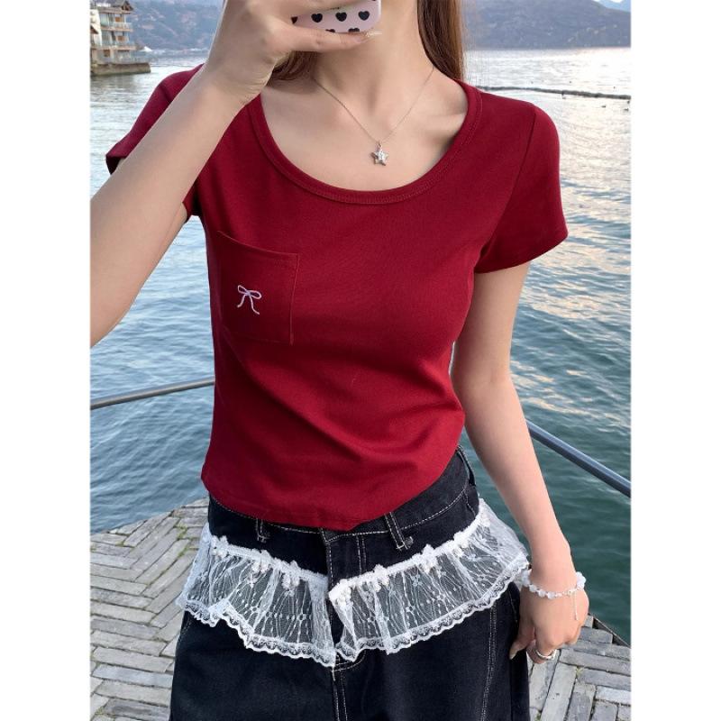 Женская футболка с коротким рукавом с вышивкой бантиком на кармане и плече, летняя, корейская версия, Ins, маленькая горячая девочка, облегающая фигуру XL
Женская футболка с коротким рукавом с вышивкой бантиком на кармане и плече, летняя, корейская версия, Ins, маленькая горячая девочка, облегающая фигуру XL
