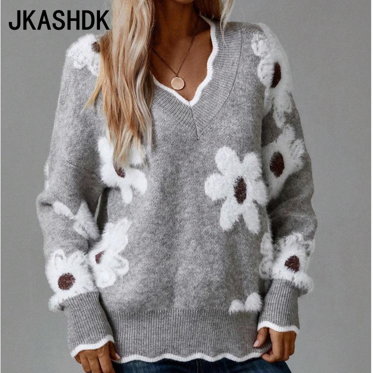 JKASHDK Женская мода повседневный цветочный узор принт осень зима длинный рукав V-образный вырез свитера S серый
JKASHDK Женская мода повседневный цветочный узор принт осень зима длинный рукав V-образный вырез свитера S серый