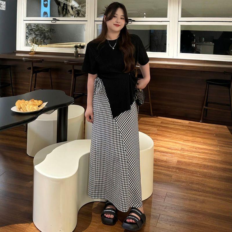 Plus-Size Women s Clothing for Fat Girls, Korean Style Asymmetrical Short-Sleeved T-Shirt + Plaid Skirt, 2026 Summer Elegant Slimming Look Suit Suit L
Plus-Size Women s Clothing for Fat Girls, Korean Style Asymmetrical Short-Sleeved T-Shirt + Plaid Skirt, 2026 Summer Elegant Slimming Look Suit Suit L