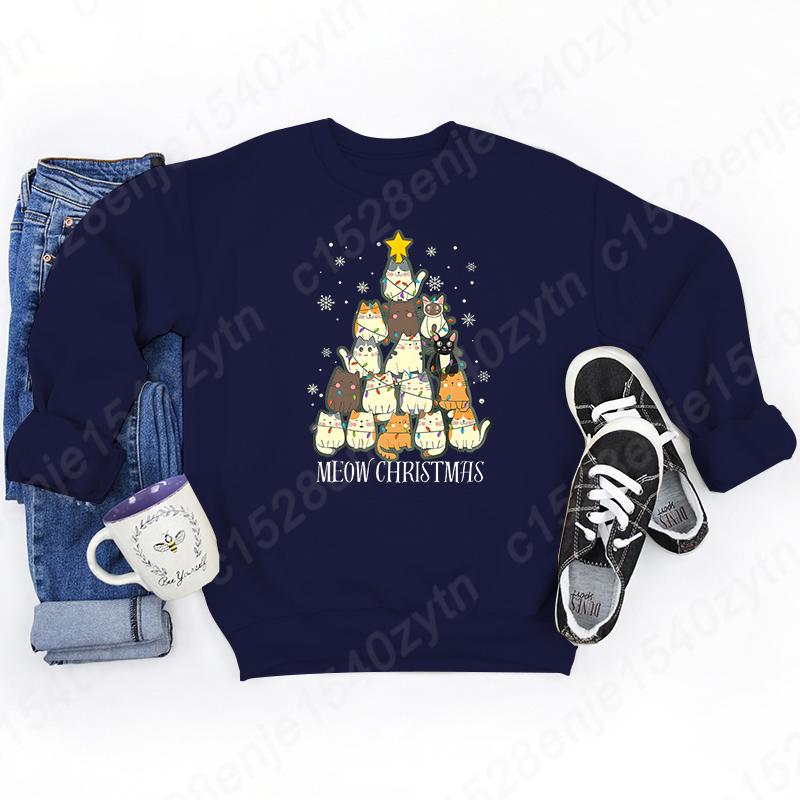 Женский праздничный свитшот с принтом кота и рождественской елки, повседневный пуловер, с круглым вырезом и длинными рукавами для зимы, женские рождественские свитшоты XL
Женский праздничный свитшот с принтом кота и рождественской елки, повседневный пуловер, с круглым вырезом и длинными рукавами для зимы, женские рождественские свитшоты XL