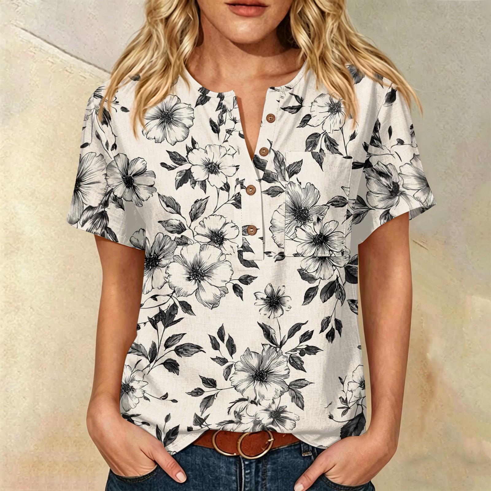 Women’s Short Sleeve Cotton Linen Shirt with Fashion Print Pattern Henley Button Neck and Chest Pocket Loose Fit Design S
Women’s Short Sleeve Cotton Linen Shirt with Fashion Print Pattern Henley Button Neck and Chest Pocket Loose Fit Design S