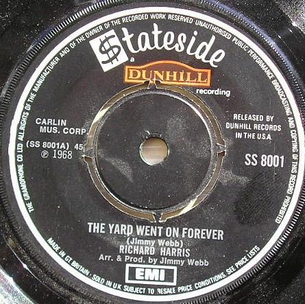 7inch Record RICHARD HARRIS - The Yard Went On Forever SS8001 Stateside 1968 UK Pop Used
7inch Record RICHARD HARRIS - The Yard Went On Forever SS8001 Stateside 1968 UK Pop Used