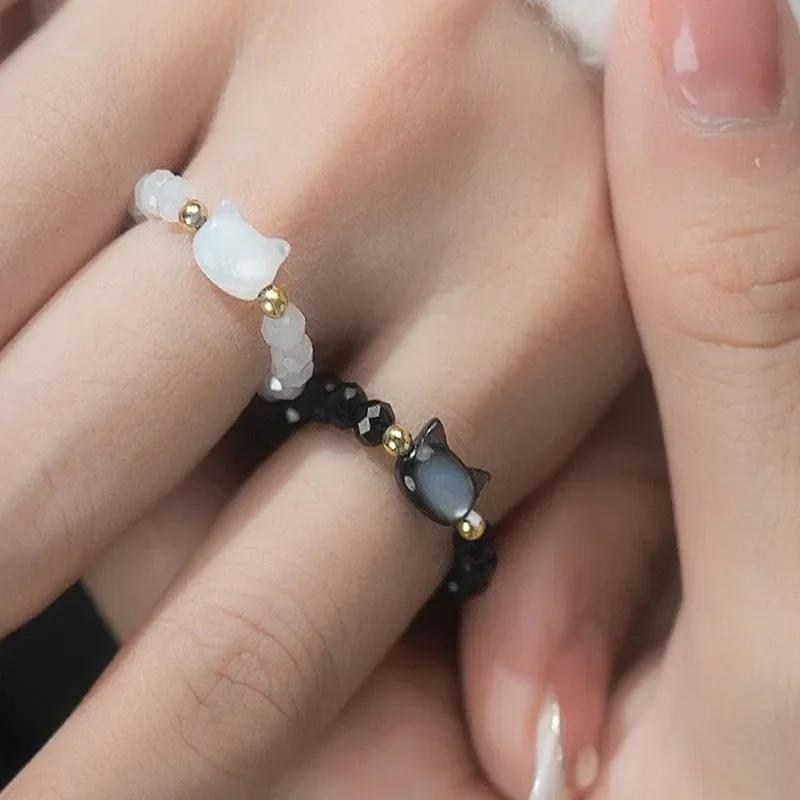 Natural Moonstone Obsidian Rings Beads Minimalist Fidget Ring Handmade Cute Black White Cat Ring Women Party Accessories Jewelry
Natural Moonstone Obsidian Rings Beads Minimalist Fidget Ring Handmade Cute Black White Cat Ring Women Party Accessories Jewelry