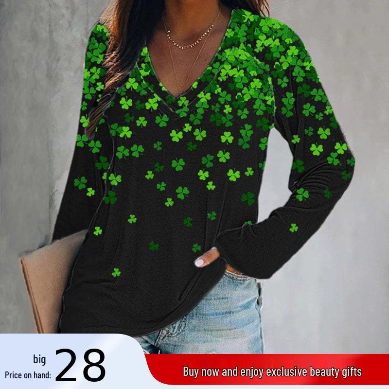 Women s Long-Sleeve V-Neck T-Shirt with Shamrock 3D Print and Gradient Raglan Sleeves for Spring and Autumn 3XL
Women s Long-Sleeve V-Neck T-Shirt with Shamrock 3D Print and Gradient Raglan Sleeves for Spring and Autumn 3XL