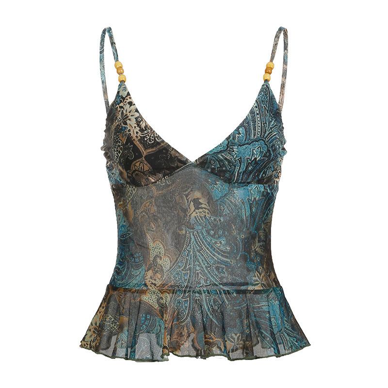 W999Tp Cross-Border European and American 2025 Spring/Summer Vacation Ethnic Style Spaghetti Strap Backless Mesh Print Loose Tank Top Green W999Tp S
W999Tp Cross-Border European and American 2025 Spring/Summer Vacation Ethnic Style Spaghetti Strap Backless Mesh Print Loose Tank Top Green W999Tp S