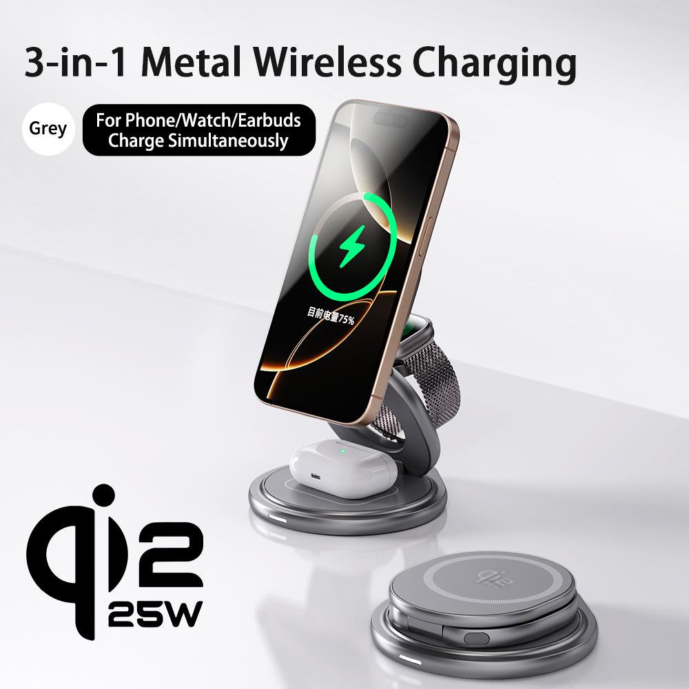 Qi2.2 25W Metal Wireless Charger Protable Fast Charging Station Stand 360° Rotation for iPhone 17 16 15 14 Pro Max Watch Airpods сірий колір
Qi2.2 25W Metal Wireless Charger Protable Fast Charging Station Stand 360° Rotation for iPhone 17 16 15 14 Pro Max Watch Airpods сірий колір
