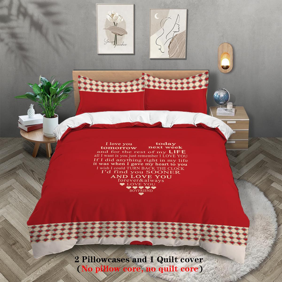Valentine S Day Theme Digital Printing Polyester Three-Piece Quilt Cover Bedding Quilt Cover Pillowcase 135x200cm
Valentine S Day Theme Digital Printing Polyester Three-Piece Quilt Cover Bedding Quilt Cover Pillowcase 135x200cm