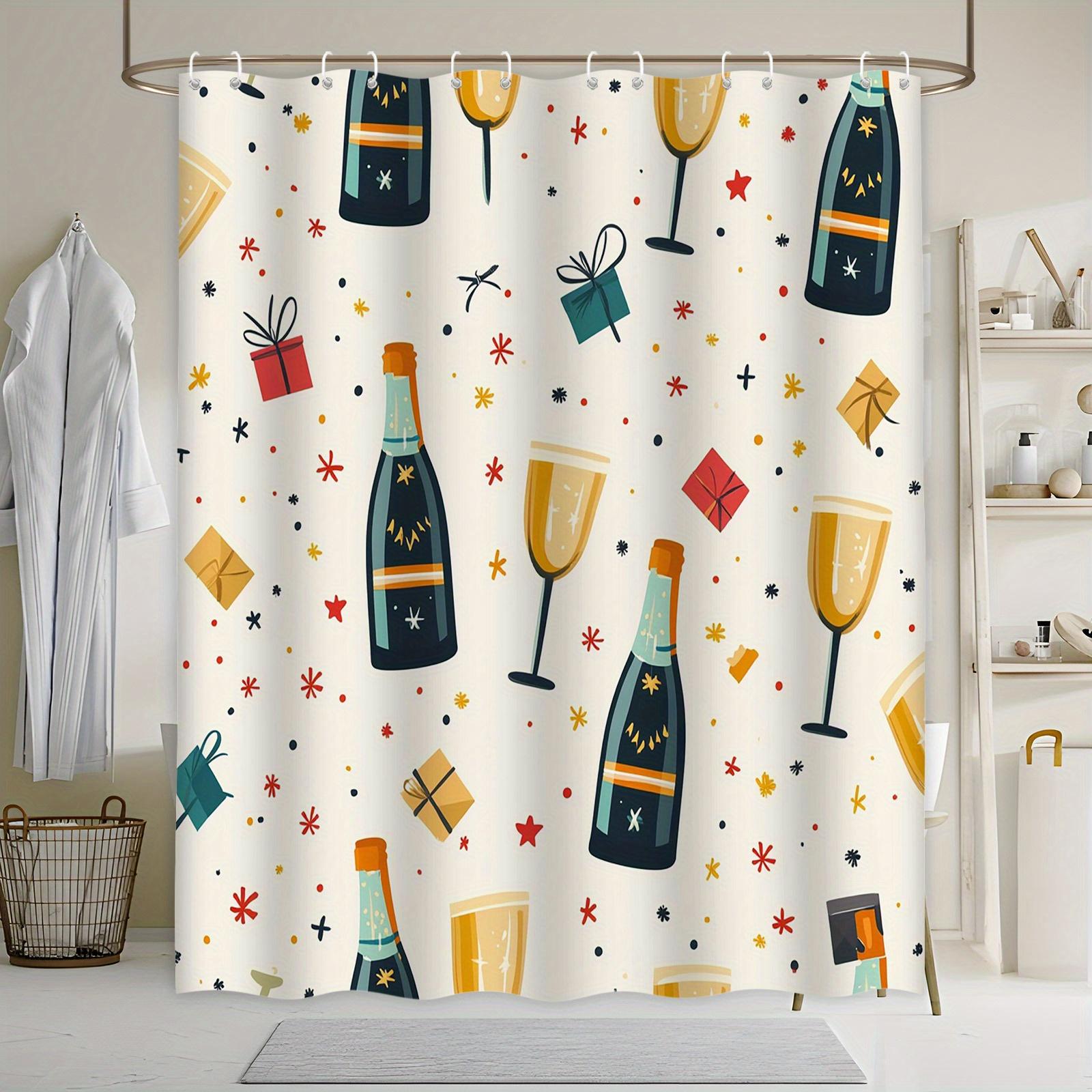 Festive Champagne Celebration Shower Curtain - Stars & Dots, Holiday Design with Bottles, Flutes, Gift Boxes, 12 Hooks W90xH180cm
Festive Champagne Celebration Shower Curtain - Stars & Dots, Holiday Design with Bottles, Flutes, Gift Boxes, 12 Hooks W90xH180cm