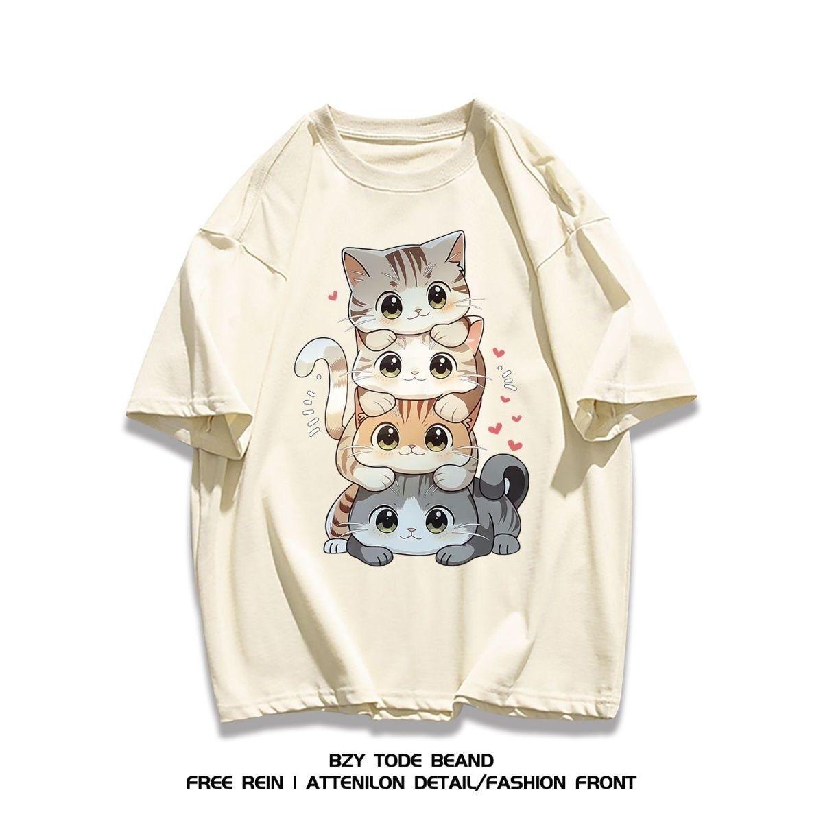 Cotton Cute Cartoon Cat Print Tshirt Shortsleeved Couple Clothes Ins Summer Casual Trend Top Unisex and Women S
Cotton Cute Cartoon Cat Print Tshirt Shortsleeved Couple Clothes Ins Summer Casual Trend Top Unisex and Women S