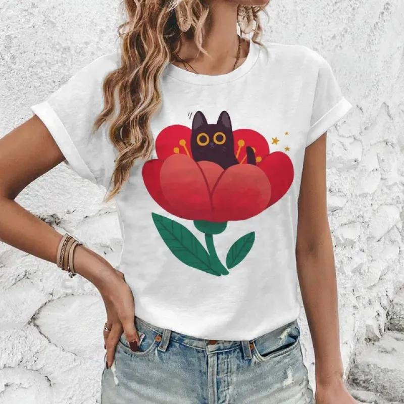 Элегантная женская футболка, модная футболка с цветочным узором и принтом, популярная женская футболка в стиле ретро с коротким рукавом, летняя футболка для отдыха 6XL