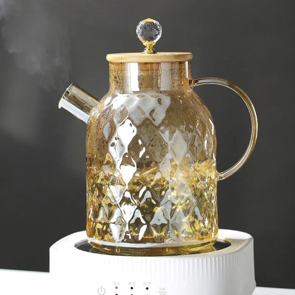 1/1.8L Glass Tea Kettle With Bamboo Lid And Removable Filter Spout Champagne Teapot For Loose Leaf Blooming Tea And Fruit Tea
1/1.8L Glass Tea Kettle With Bamboo Lid And Removable Filter Spout Champagne Teapot For Loose Leaf Blooming Tea And Fruit Tea