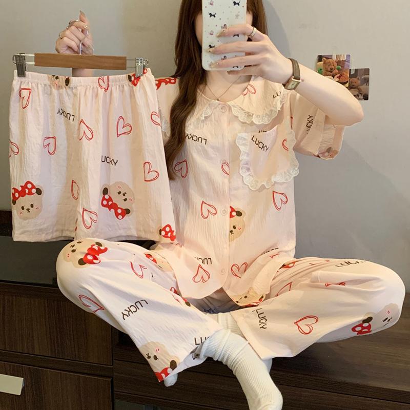 Милая пижама с кружевным воротником-стойкой и мишкой, с короткими рукавами, женская, летняя, из нежного облачного хлопка, домашняя одежда, комплект из трех предметов 2XL
Милая пижама с кружевным воротником-стойкой и мишкой, с короткими рукавами, женская, летняя, из нежного облачного хлопка, домашняя одежда, комплект из трех предметов 2XL