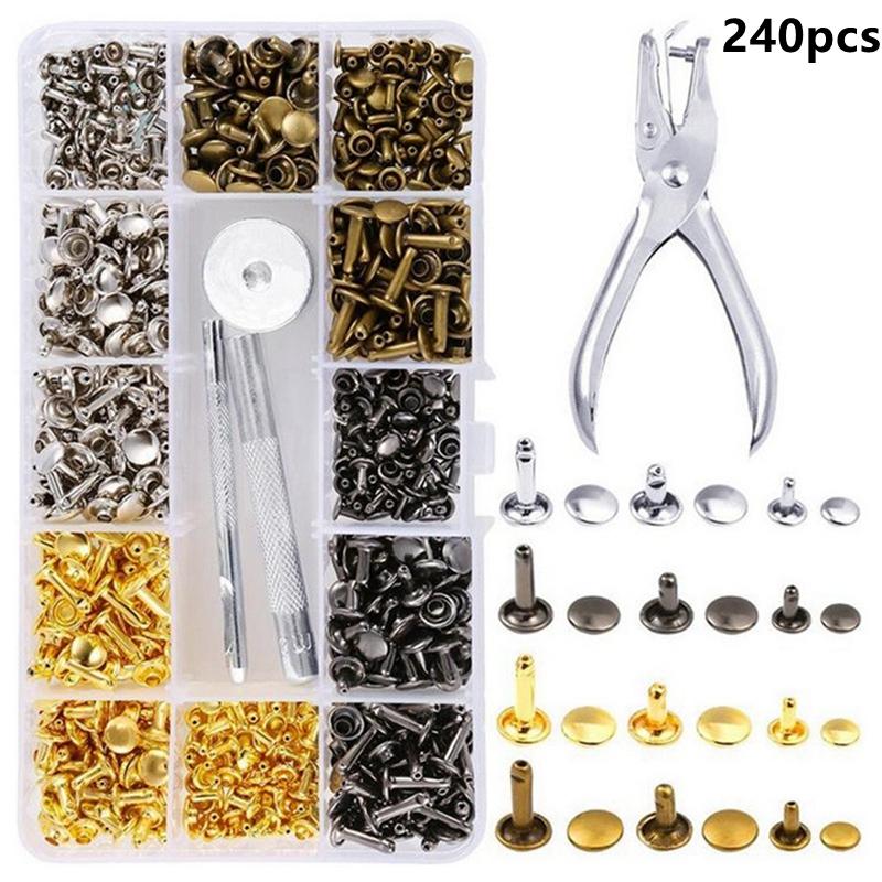 480/360/240X Copper Leather Double Cap Rivets Tubular Metal Studs Fixing Tool Kits Craft Garment Rivets Studs For Cloth With Box
480/360/240X Copper Leather Double Cap Rivets Tubular Metal Studs Fixing Tool Kits Craft Garment Rivets Studs For Cloth With Box