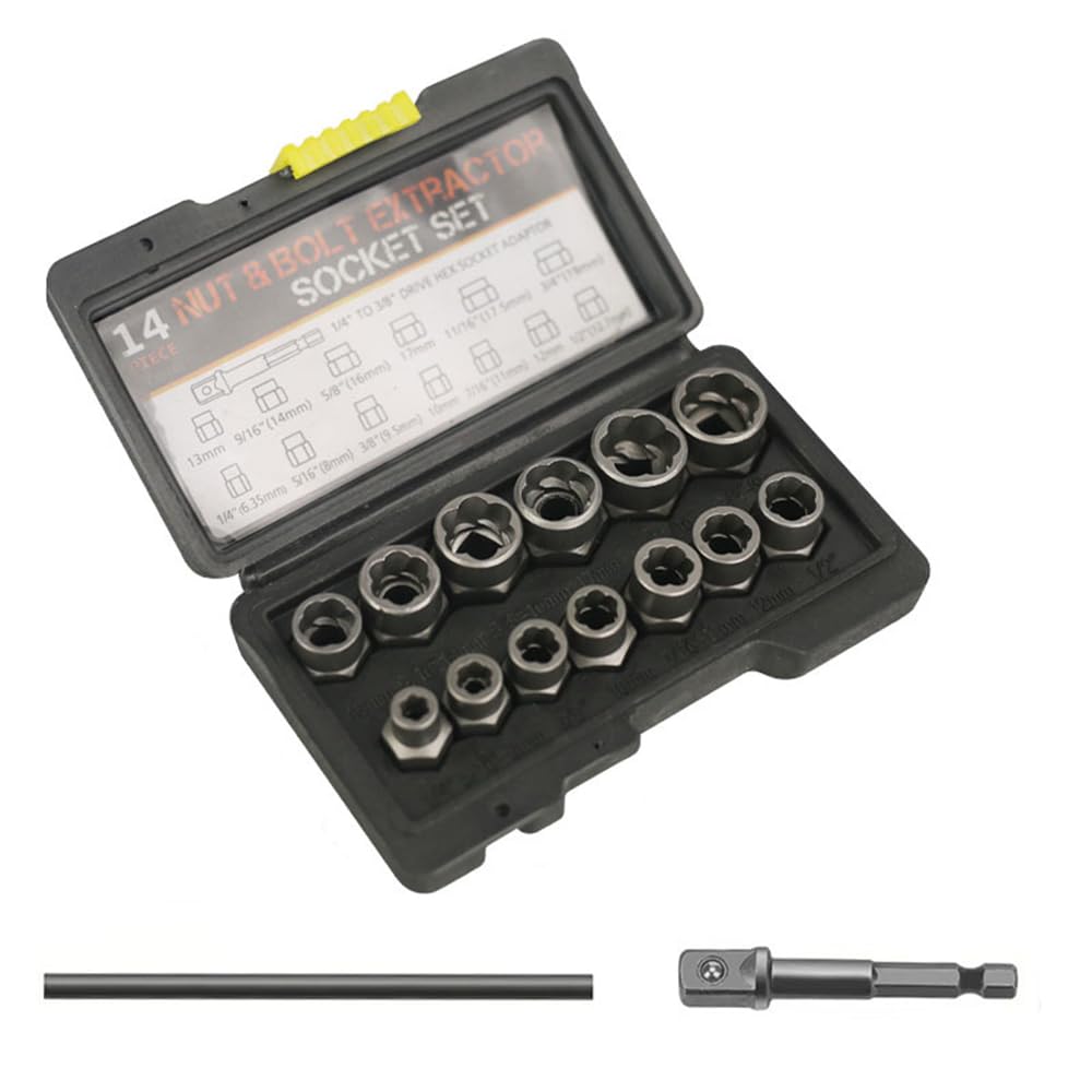 15-Piece Nut Twister Nut Extraction Socket Set - Set for Broken Bolts, Bolt Remover Tool Set, Removal Tool with Dedicated Case, Easy Furniture Assembl
15-Piece Nut Twister Nut Extraction Socket Set - Set for Broken Bolts, Bolt Remover Tool Set, Removal Tool with Dedicated Case, Easy Furniture Assembl