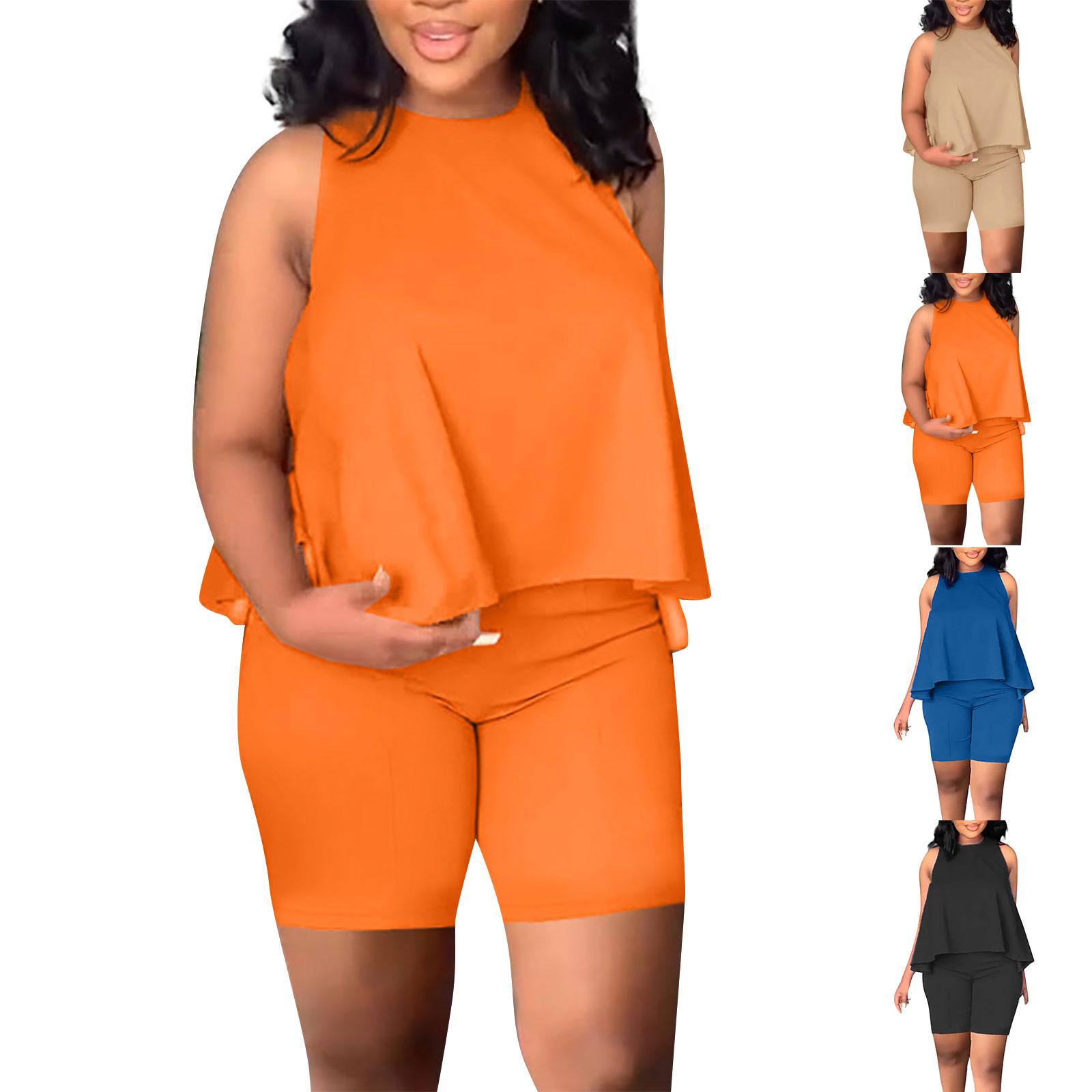 Женский летний комплект из 2 предметов, однотонные шорты без рукавов, топ с круглым вырезом и шорты с высокой талией
Женский летний комплект из 2 предметов, однотонные шорты без рукавов, топ с круглым вырезом и шорты с высокой талией