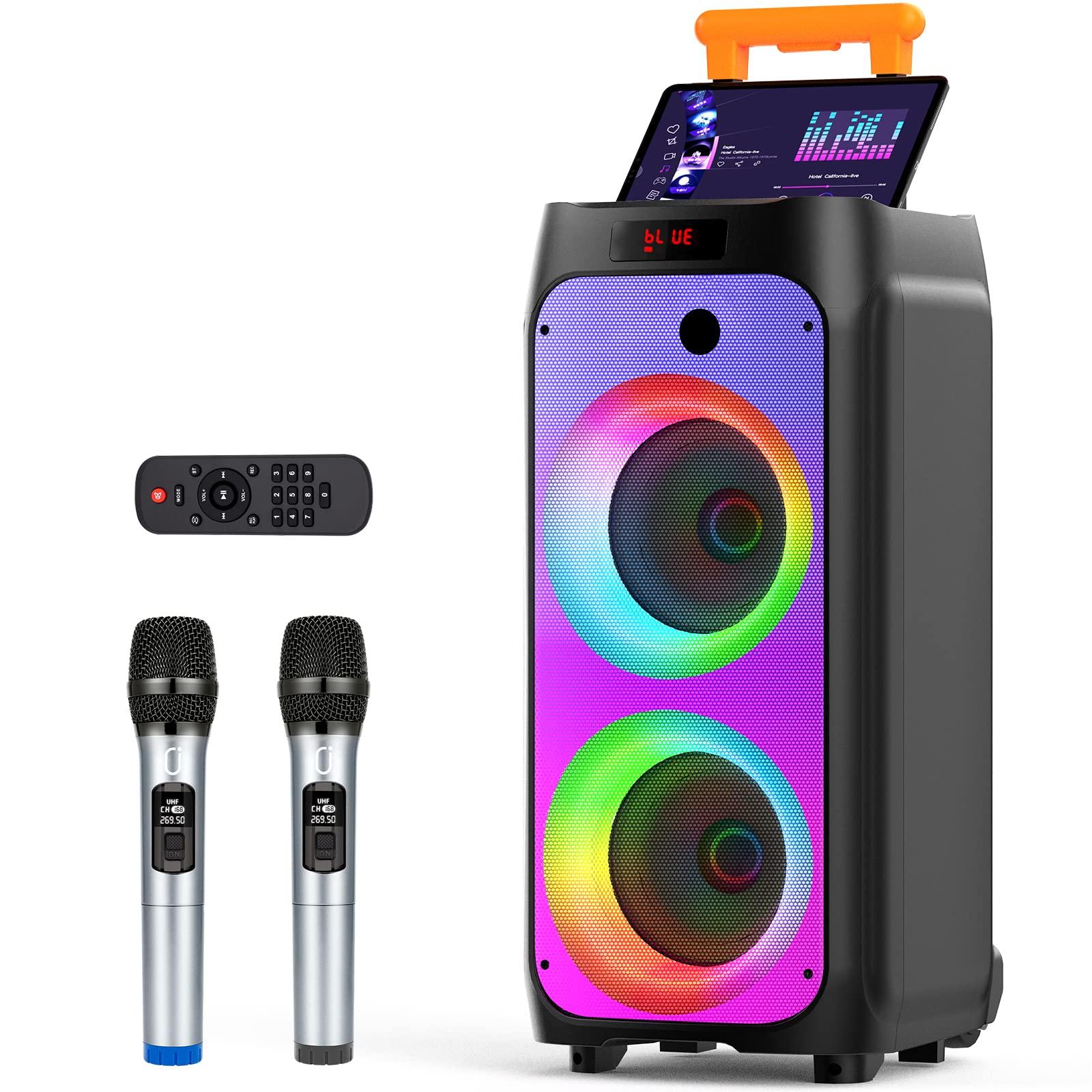 JYX Wireless Microphone Speaker Set with 2 Microphones, Equipped with Bass Enhancement Function, Rechargeable, Suitable for Karaoke, Street Speech,
JYX Wireless Microphone Speaker Set with 2 Microphones, Equipped with Bass Enhancement Function, Rechargeable, Suitable for Karaoke, Street Speech,