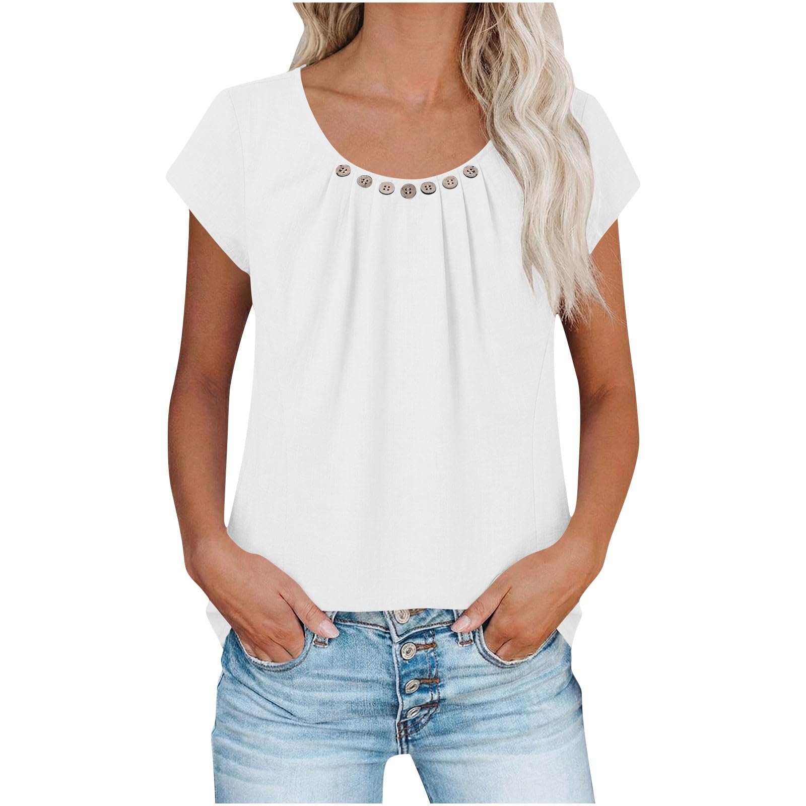 Women s Casual Pleated Button-Up Short-Sleeve T-Shirt Top S білий
Women s Casual Pleated Button-Up Short-Sleeve T-Shirt Top S білий